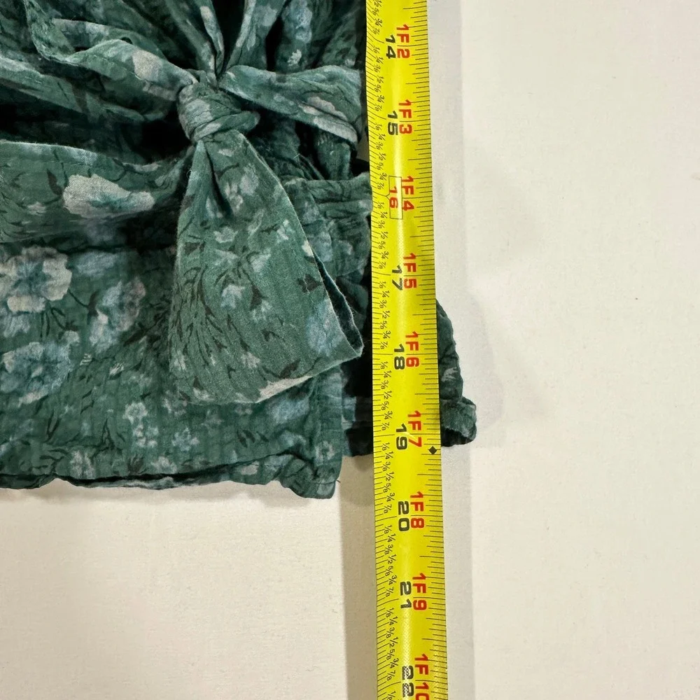 Madewell Floral Puff Sleeve Wrap Top Womens Small Green Cotton Smocked Back S